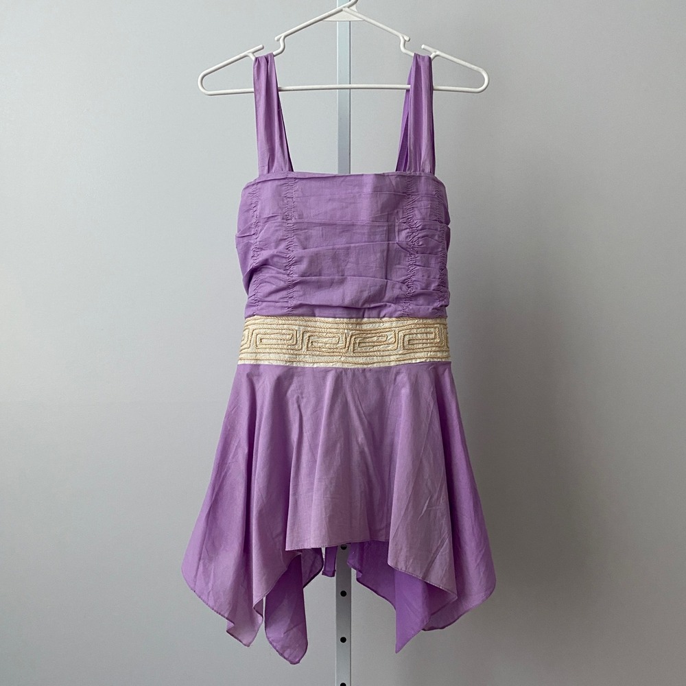 Fashion Terminal Cotton Boho Fairy Peasant Ruched Tunic Top L Purple